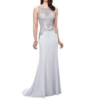 NEW MONTAGE BY MON CHERI formal evening gown dress in ice gray